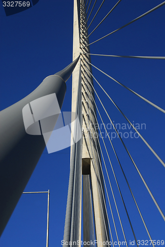 Image of Details of Ada bridge tower in Belgrade, Serbia