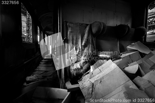 Image of Messy vehicle interior of a train carriage