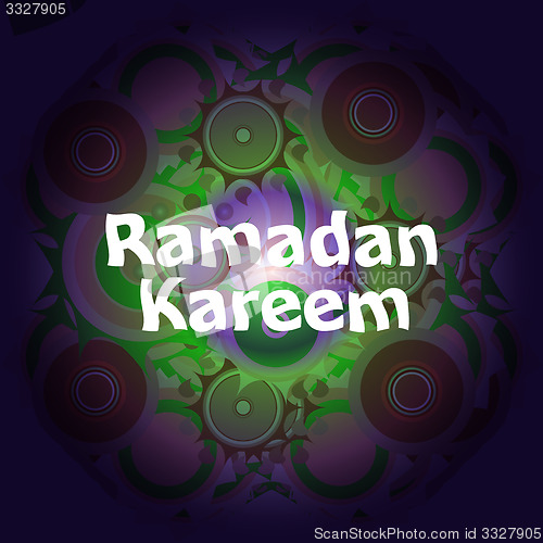 Image of Arabic Islamic calligraphy of text Ramadan Kareem on abstract background