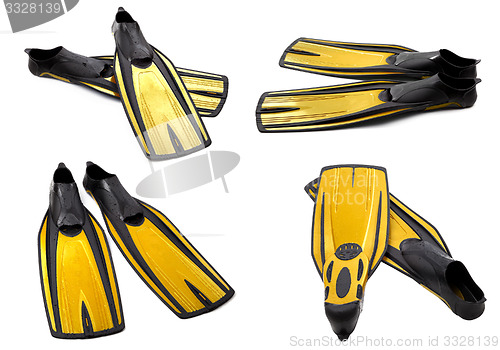 Image of Set of yellow swim fins for diving