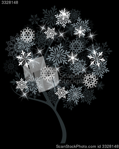 Image of Winter tree with snowflakes