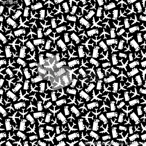 Image of Airplane and truck. Seamless pattern.