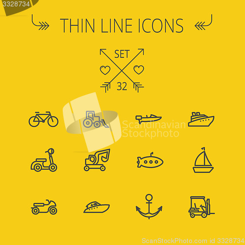 Image of Transportation thin line icon set