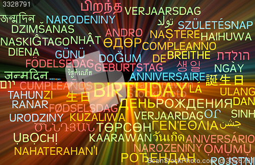 Image of Birthday multilanguage wordcloud background concept