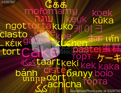 Image of Cake multilanguage wordcloud background concept glowing