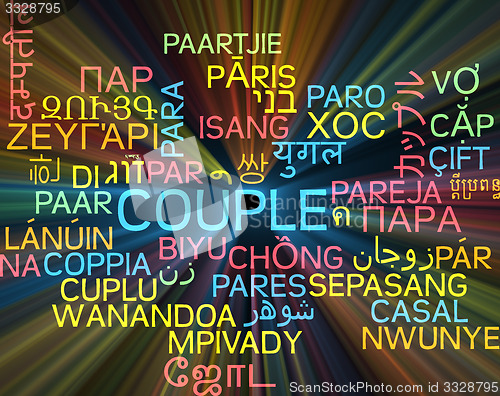 Image of Couple multilanguage wordcloud background concept glowing