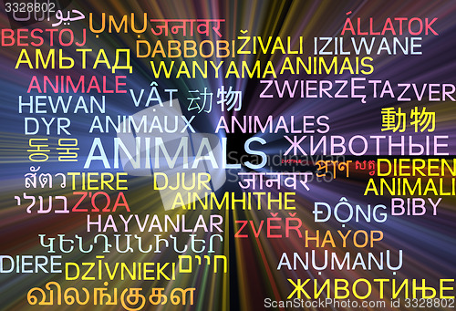 Image of Animals multilanguage wordcloud background concept glowing