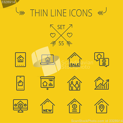 Image of Real Estate thin line icon set