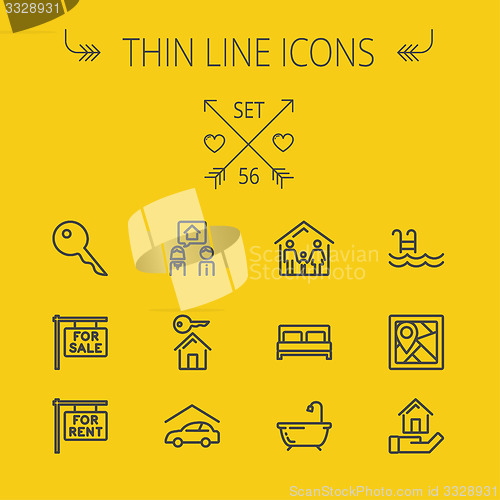 Image of Real Estate thin line icon set