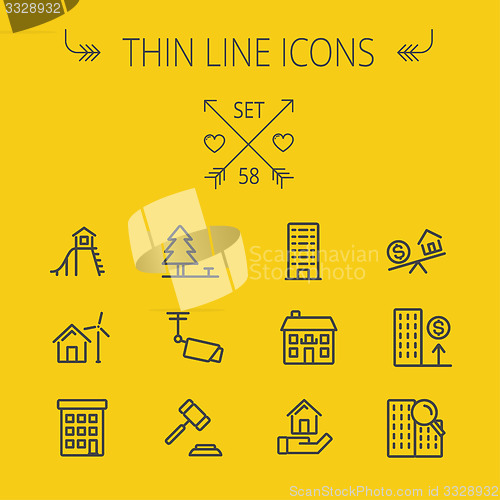 Image of Real Estate thin line icon set