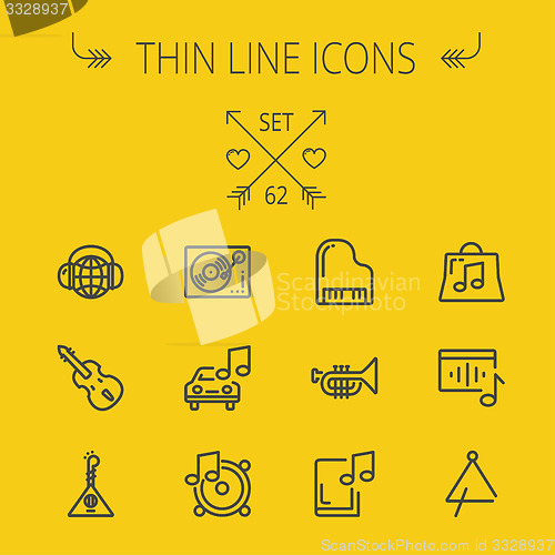 Image of Music and entertainment thin line icon set