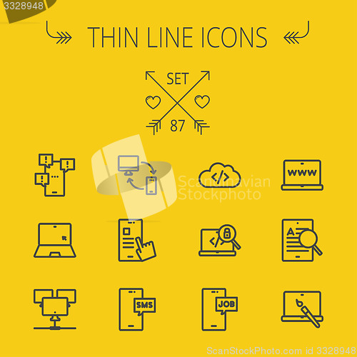 Image of Technology thin line icon set