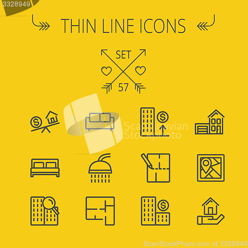 Image of Real Estate thin line icon set