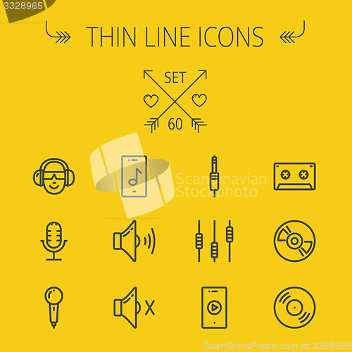 Image of Music and entertainment thin line icon set