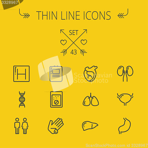 Image of Medicine thin line icon set