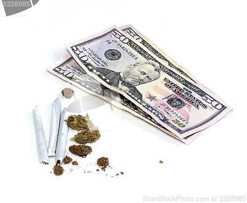 Image of money with joints and pot