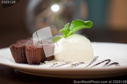 Image of chocolate cake with ice cream