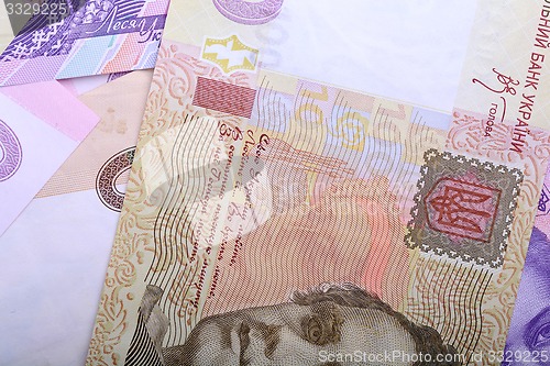 Image of european money, ukrainian hryvnia close up