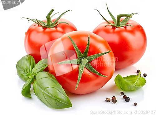 Image of fresh tomatoes and basil leaf