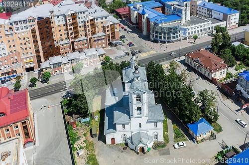 Image of Aerial view on Archangel Michael Church. Tyumen