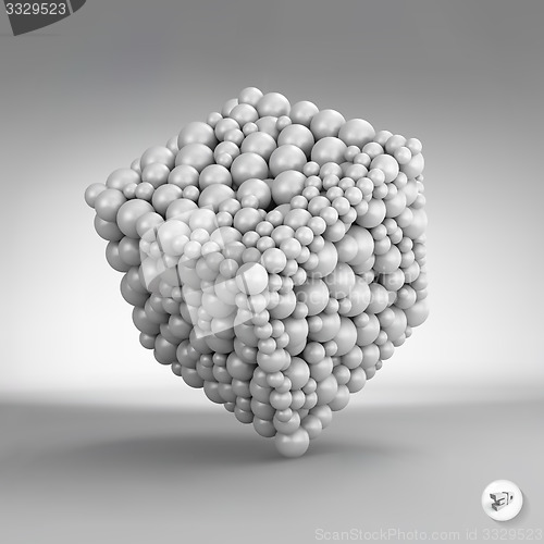 Image of One cube formed by many spheres. 3d vector illustration. 