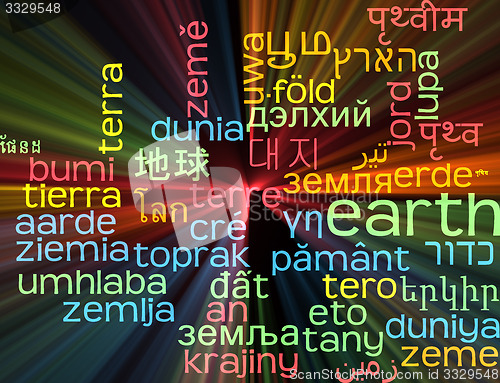 Image of Earth multilanguage wordcloud background concept glowing