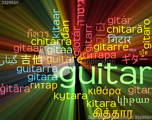 Image of Guitar multilanguage wordcloud background concept glowing