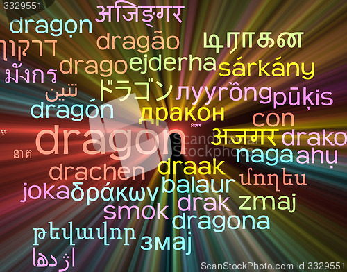 Image of Dragon multilanguage wordcloud background concept glowing