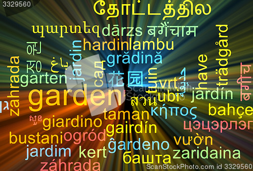 Image of Garden multilanguage wordcloud background concept glowing