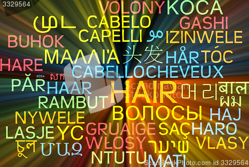 Image of Hair multilanguage wordcloud background concept glowing