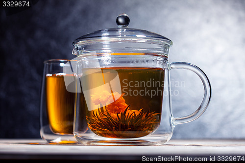 Image of chinese green tea with flower