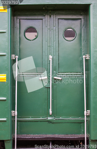 Image of doors of vintage railroad passenger wagon-lit