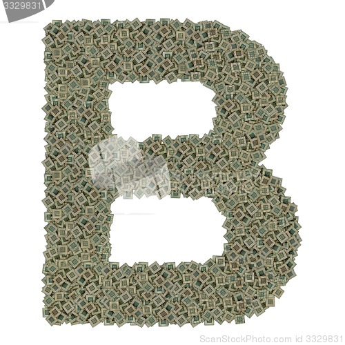 Image of letter B made of old and dirty microprocessors, isolated on white background