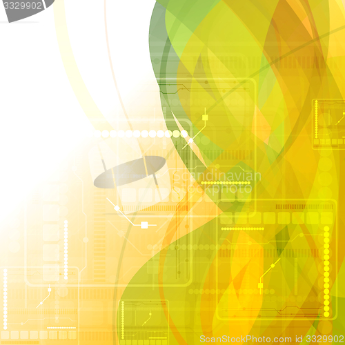 Image of Abstract green orange tech wavy background