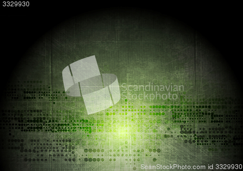 Image of Dark green grunge tech background with geometric elements