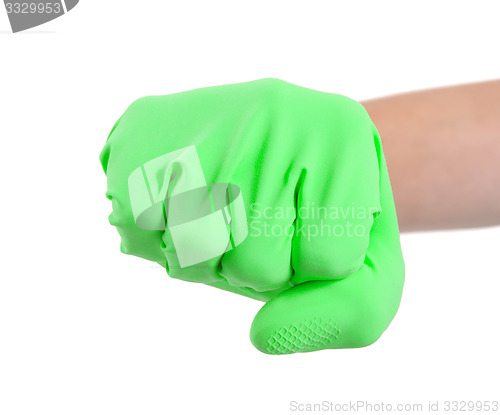 Image of Hand in a rubber glove gesturing fist