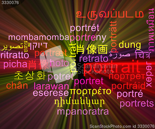 Image of Portrait multilanguage wordcloud background concept glowing