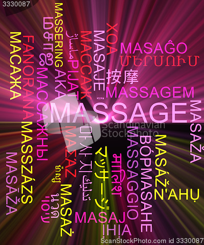 Image of Massage multilanguage wordcloud background concept glowing