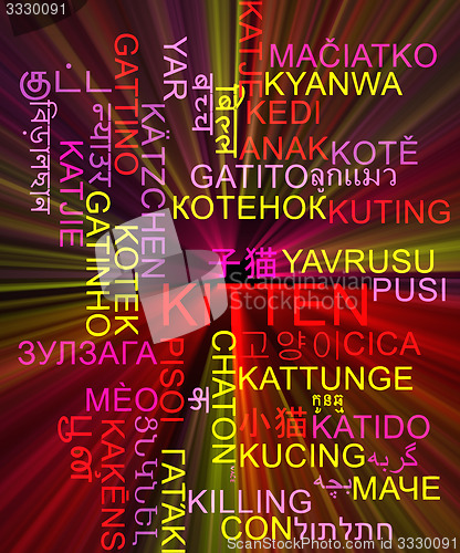 Image of Kitten multilanguage wordcloud background concept glowing