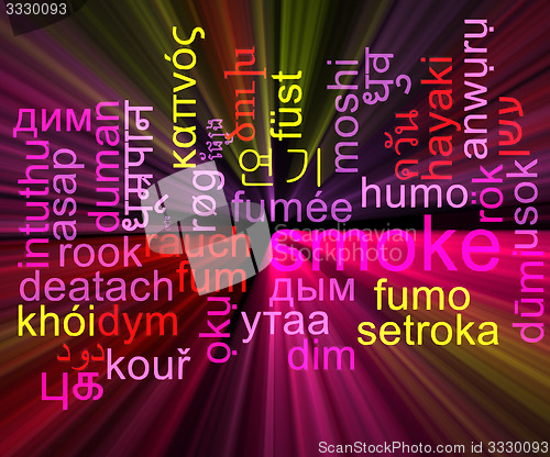 Image of Smoke multilanguage wordcloud background concept glowing