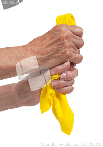 Image of Old woman cleaning