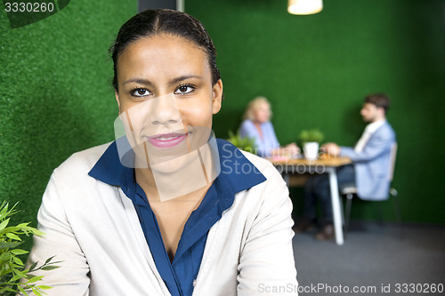 Image of Happy Businesswoman At Office Lobby