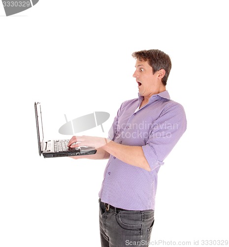 Image of Man scared at his laptop.
