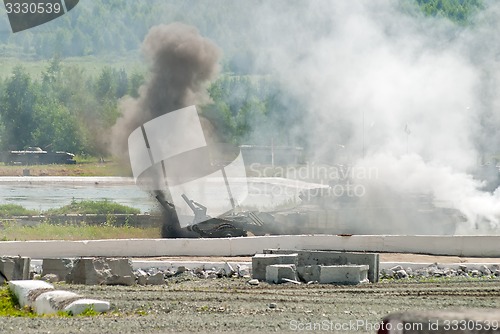 Image of Armored deminer BMR-3M in demining process. Russia