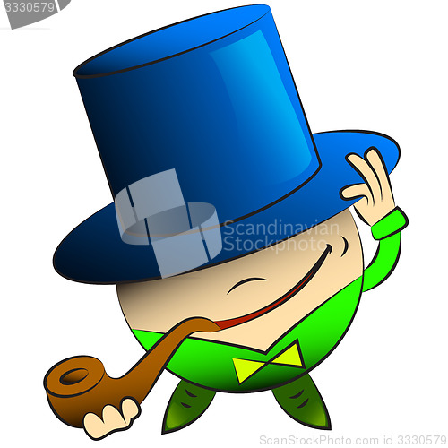 Image of vector cartoon round man in a hat and a pipe