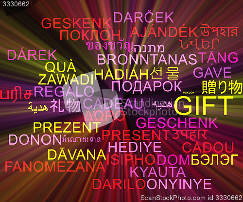 Image of Gift multilanguage wordcloud background concept glowing