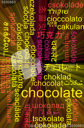 Image of Chocolate multilanguage wordcloud background concept glowing