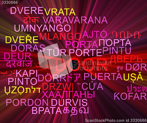 Image of Door multilanguage wordcloud background concept glowing