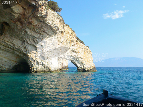 Image of Blue caves at bright sunny day Zakinthos Greece