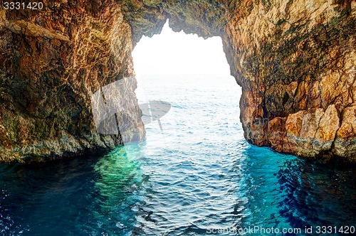 Image of Blue caves at bright sunny day Zakinthos Greece